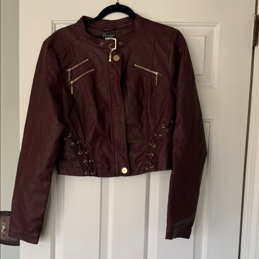 VENUS Women's Deep Burgundy Leather Jacket